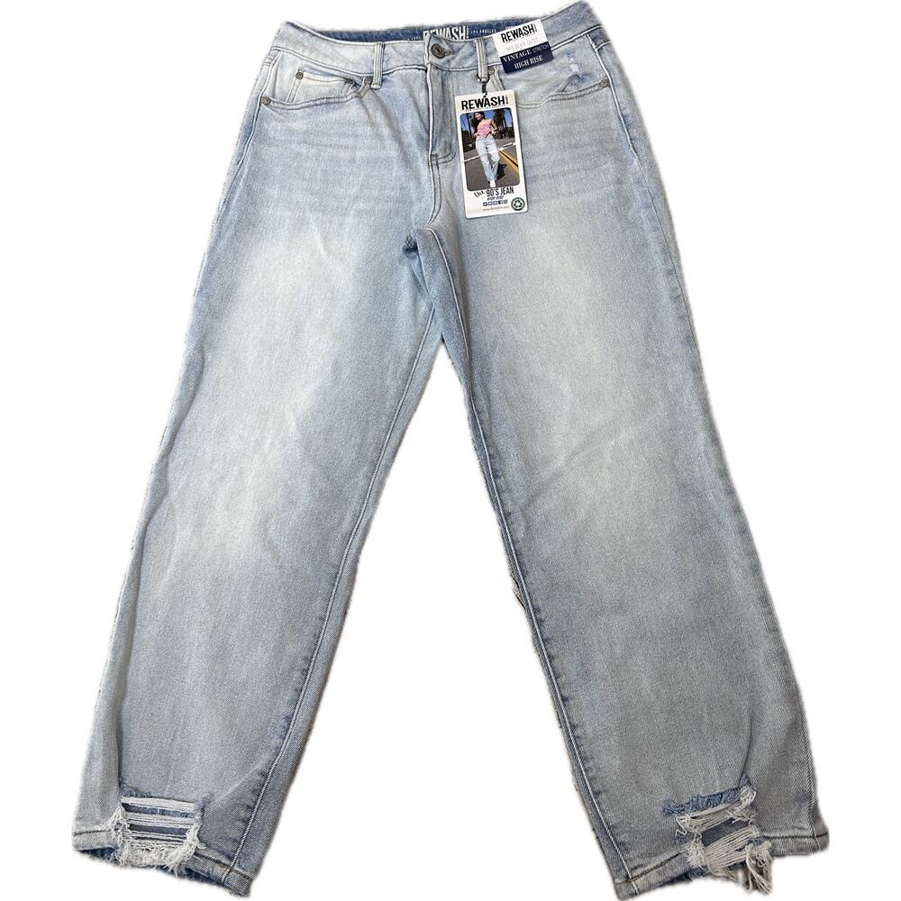 Rewash 90sJean Size 5/27 Blue Light Wash Chewed Vintage Stretch Hi Rise NWT